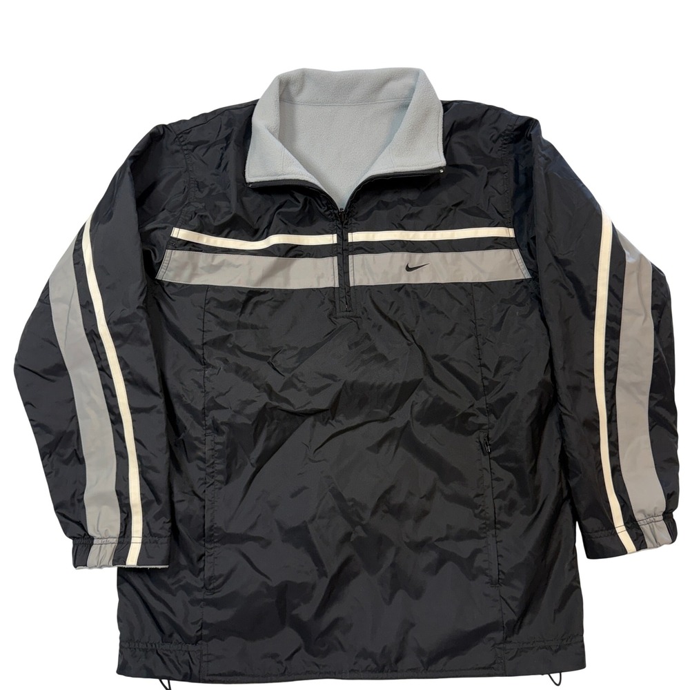 Vintage Y2K Nike Men's Small Black Gray 1/4 Zip Fleece Lined Windbreaker
